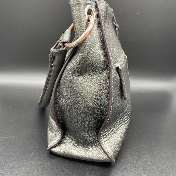 Tignanello Metallic Leather Handbag Purse Silver Pebbled Medium Braided Handle - Picture 10 of 16